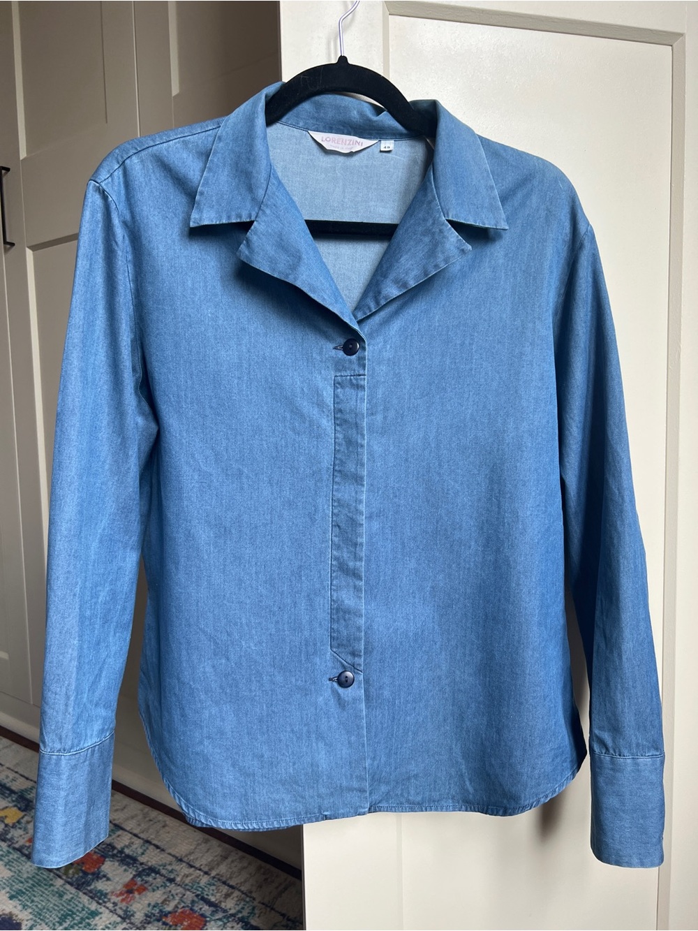 Lorenzini Made in Italy Blue Cotton Denim Hidden Placket Shirt Size 48 (us 12)